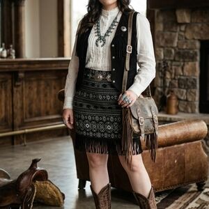Western Fringe Skirt and Vest Outfit